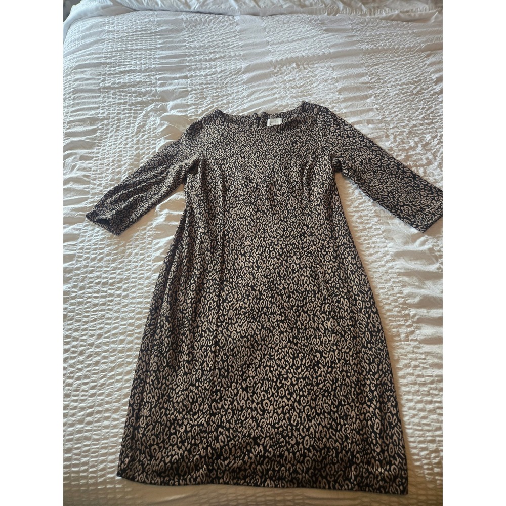 Chicos So Slimming Leopard Print Dress 3/4 Sleeve Sheath Tan Black Size 1 M/8-10